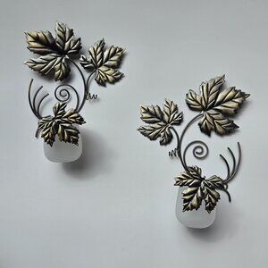 Vintage PartyLite Antique Grape Leaf Sconce Wall Candle Holders Set of 2